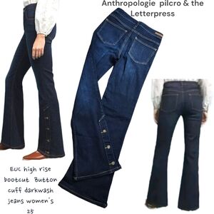 Anthropologie Pilcro & the Letterpress HR bootcut button cuff dark jeans Women's